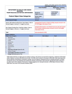 Fillable Online Bphc Hrsa Federal Object Class Categories FY15 ES