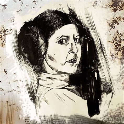 Princesse Leia Illustration Au Feutre Noir Portraits Abstract