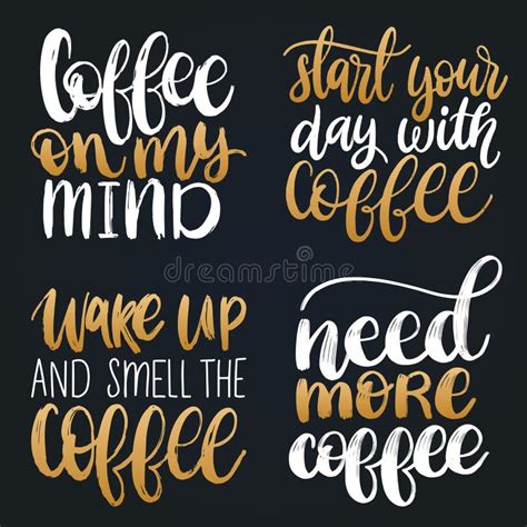 Vector Handwritten Coffee Phrases Set Quotes Typography Calligraphy