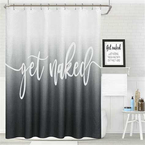 Get Naked Shower Curtain Waterproof Textured Fabric Shower Curtain Set With 12 Stainless Hooks