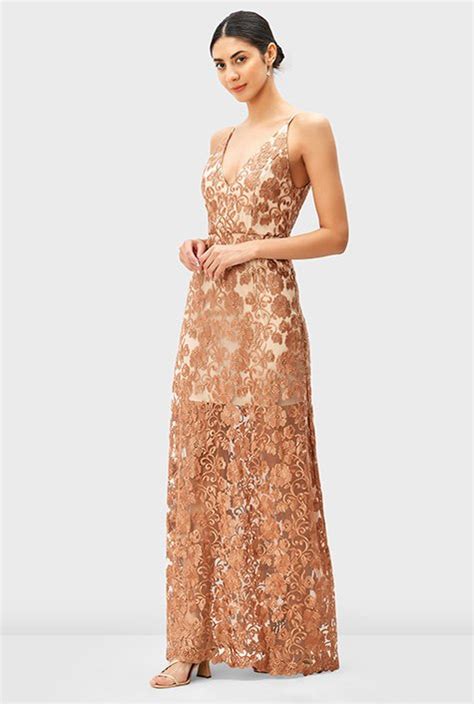 Shop Floral Embroidery Sheer Mesh Dress Eshakti