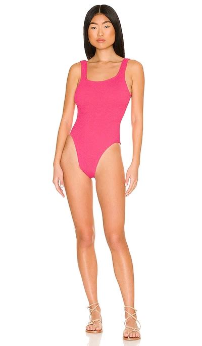 Hunza G Square Neck High Cut One Piece Swimsuit In Fuchsia Modesens