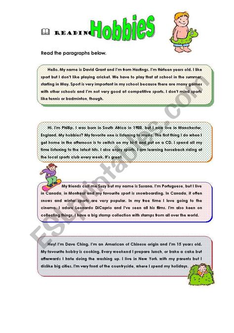 Reading About Hobbies Esl Worksheet By T1971