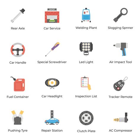 Workshop And Repair Car Services Flat Icons Vector Art At Vecteezy