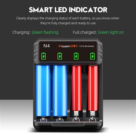 POWERKAN N4 Battery Charger LED Charging Display Supports 1 4 1 2V Ni