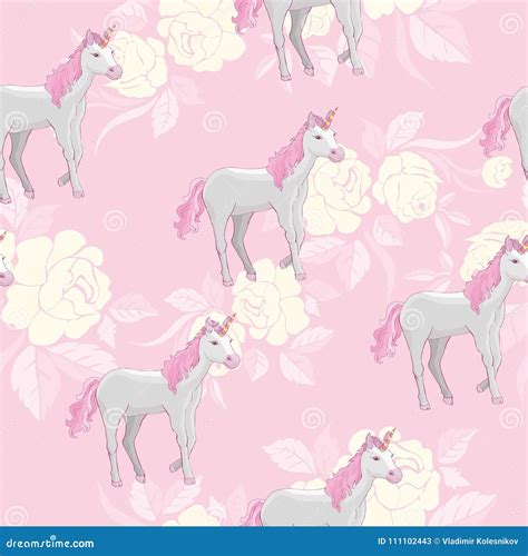 Unicorn And Rainbow Seamless Pattern Isolated On White Background Stock