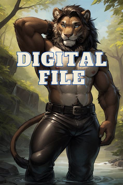 Digital Image Black Leather Lion Poster Anthro Furry Lion Gay Furry Artwork Furry Wall Art