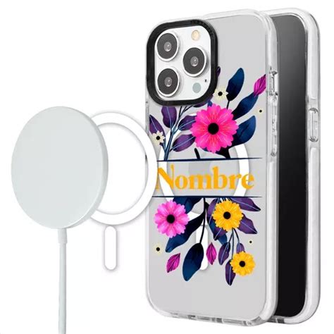 Funda Para Iphone Magsafe Flores Personalizada Con Nombre Cuotas Sin