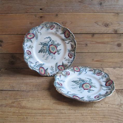 Antique Pair Of Davenport Porcelain Floral Cabinet Dinner