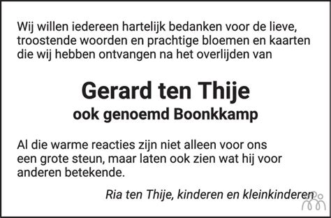 Gerard Ten Thije 13 08 2020 Overlijdensbericht En Condoleances