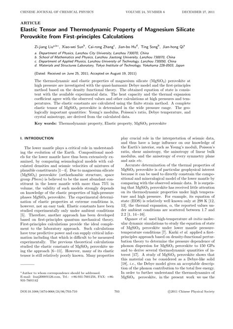 Pdf Elastic Tensor And Thermodynamic Property Of Magnesium Silicate