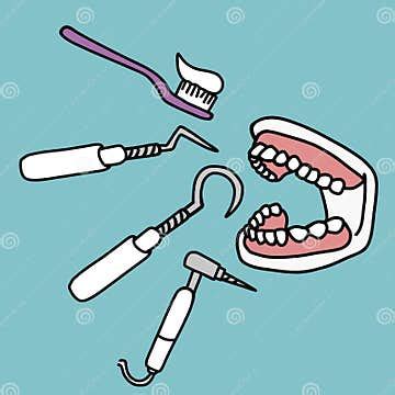 Teeth and Dental Tools Cartoon Illustration Stock Vector - Illustration ...