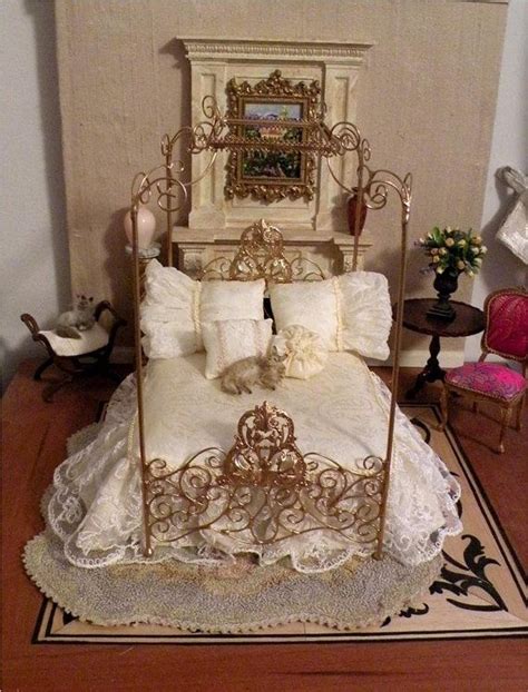 Dollhouse Miniature 1 12 Scale Artisan Made Dressed Paisley Wrought Iron Canopy Bed On Etsy