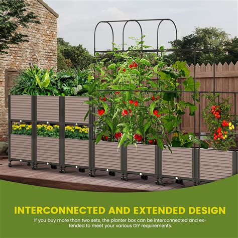 Slsy Mobile Raised Garden Bed With Trellis Wheels For Balcony And Outdoor