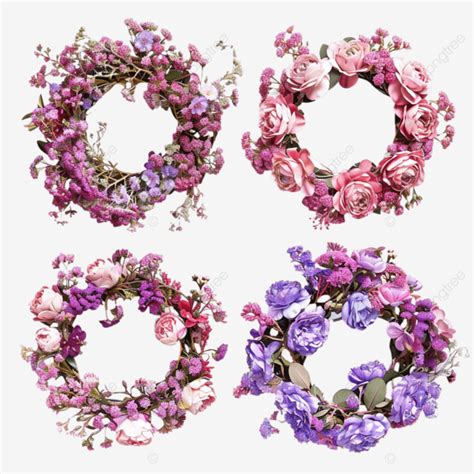 Conjunto De Coronas De Flores Rosas Y Moradas Png Dibujos Guirnalda