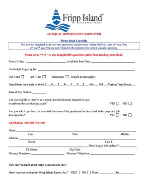 Fillable Online Employment Application Fripp Island Fax Email Print