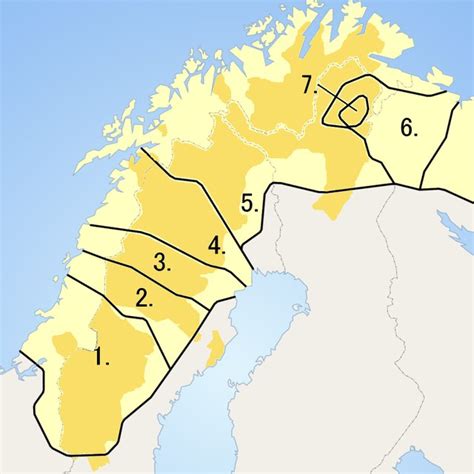 Map Of The Saami Language Area South Saami 1 Ume Saami 2 Pite