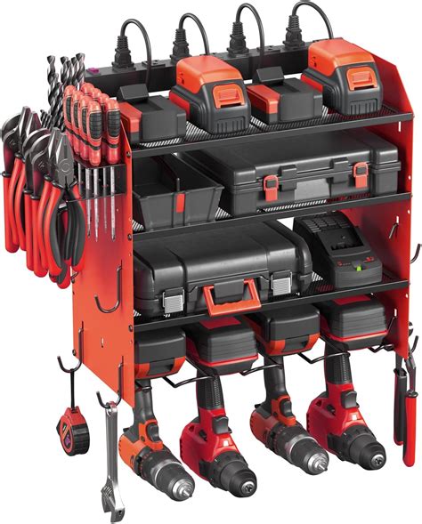 Cccei Modular 4 Layer Movable Power Tool Organizer With Charging Station Wall Mount 4 Drill