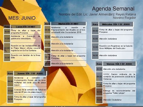 Agenda Semanal Nombre Del Edil Lic Javier Armendriz