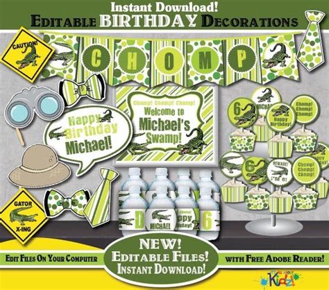 Self Editable Alligator Birthday Decorations Printable Alligator Party