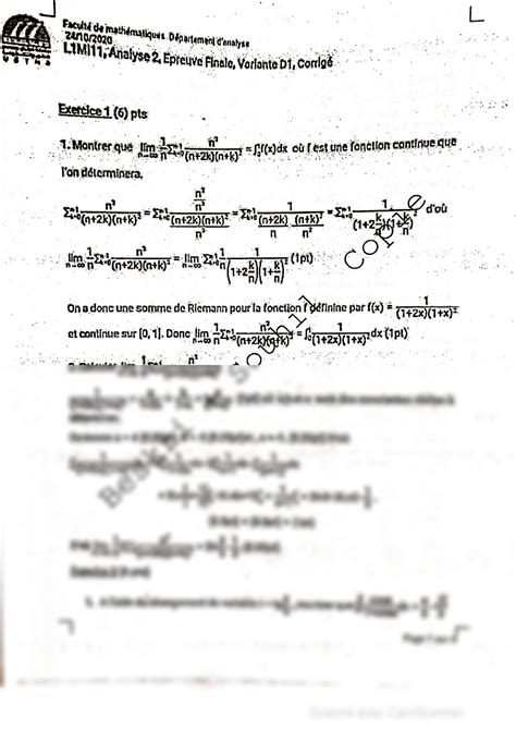 SOLUTION Examens D Analyse Avec La Solutions Studypool