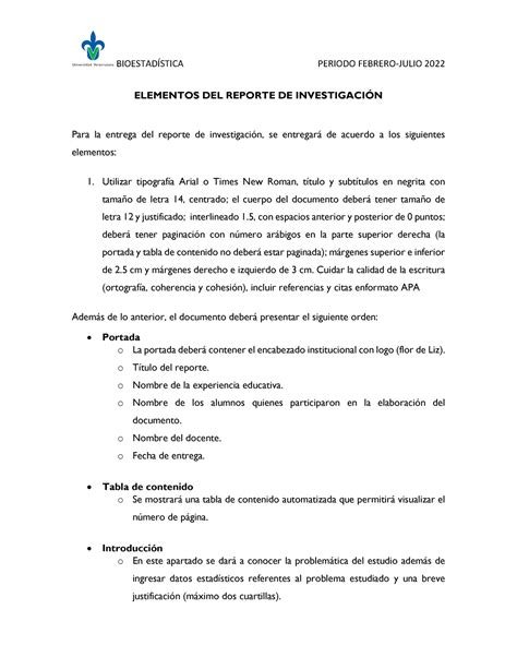 Elementos Del Reporte De Investigación Elementos Del Reporte De InvestigaciÓn Para La Entrega