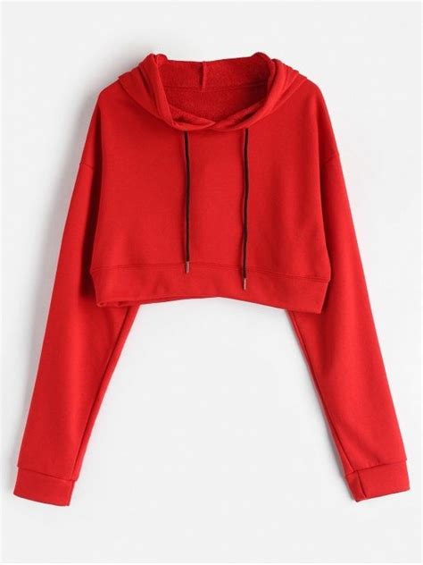 Cropped Plain Hoodie Red One Size Red Hoodie Outfit Cropped Hoodie