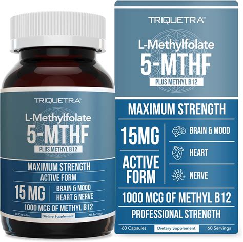 Amazon.com: L Methyl Folate 15mg plus Methyl B12 Cofactor - Professional Strength, Active 5-MTHF ...