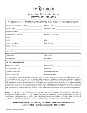 Fillable Online Outpatient Notification Form Fax To Fax