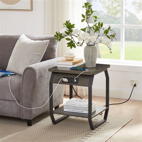 Nightstands Set Of End Table With Charging Station Narrow Side Table