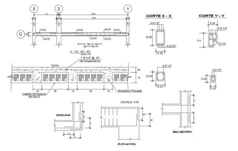 LIGHTENED CONCRETE SLAB STRUCTURE DETAILS WITH COLUMN AND BEAM CAD