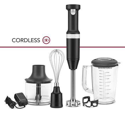 Cordless Variable Speed Hand Blender With Chopper And Whisk Attachment Black Matte Khbbv83bm