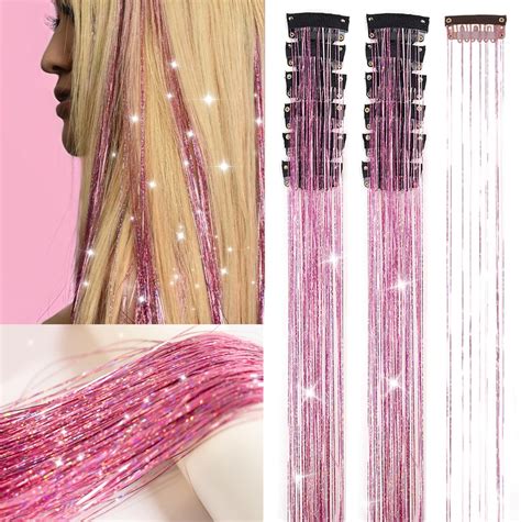 Amazon 10Pcs Clip In Hair Extensions Tinsel Kit 19 6 Inch Rainbow