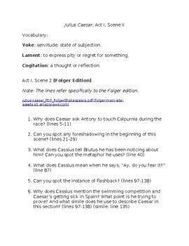 Julius Caesar Act Scene Comprehension Questions Answers Included