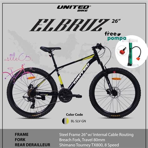 Jual FREE POMPA Sepeda Gunung MTB UNITED ELBRUZ 26 Inch Alloy Free