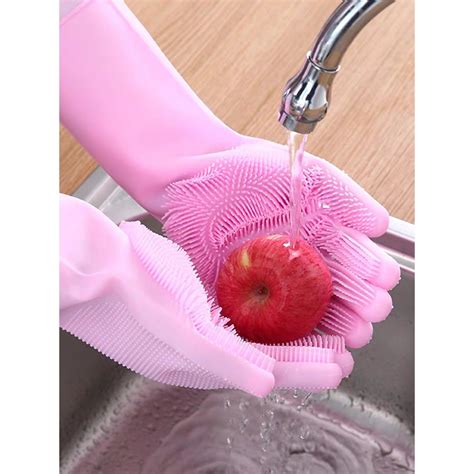 1 Pair Magic Silicone Scrubber Rubber Cleaning Gloves Random Colors Shopee Philippines