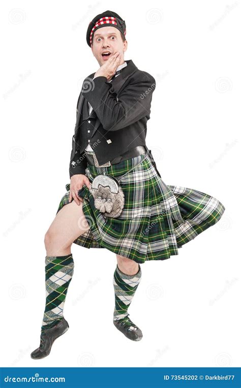 Homem Escoc S No Traje Nacional Tradicional Kilt De Sopro Foto De