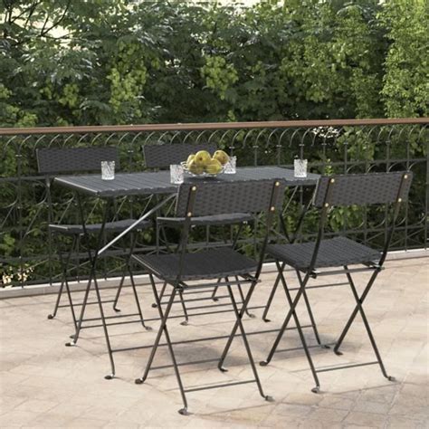 Zerodis Chaises de bistrot pliantes 4 pcs Noir Résine tressée et acier