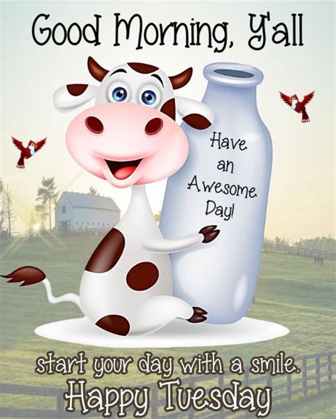 A Cow Is Holding A Bottle With The Words Good Morning Y All