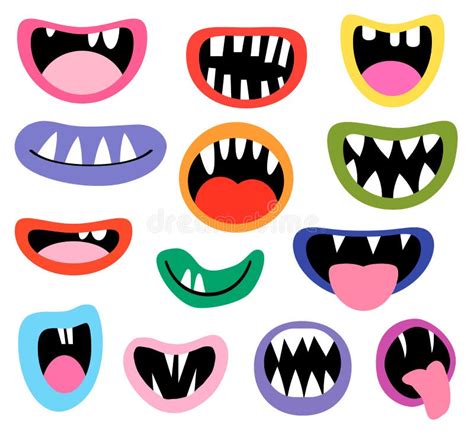 Funny Mouths Facial Expressions Cartoon Lips And Tongues Hand