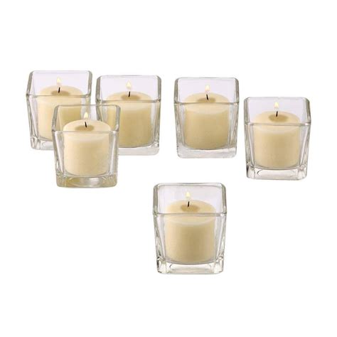 Light In The Dark Square Clear Glass Votive Candle Holders With Ivory