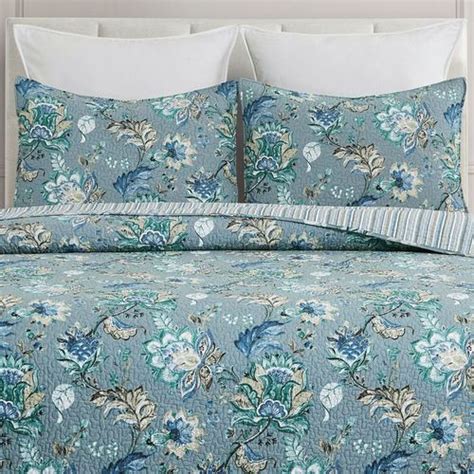 Morrison Slate Blue Jacobean Floral Mini Quilt Set Bedding