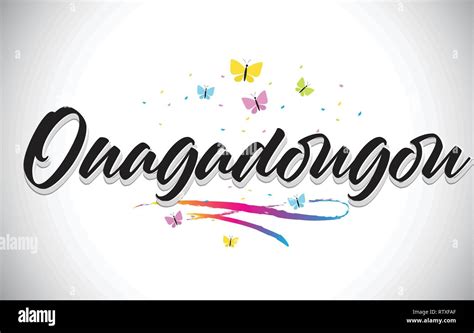 Ouagadougou Handwritten Word Text With Butterflies And Colorful Swoosh Vector Illustration