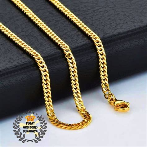 Jual Kalung Titanium Rantai Padat Emas Gold Silver Mm Dan Mm