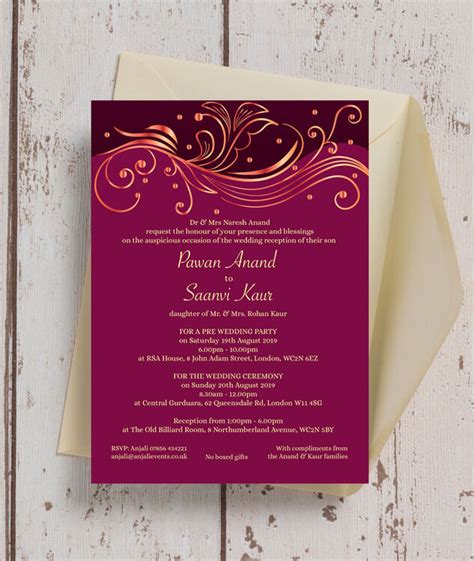 Burgundy & Rose Gold Indian / Asian Wedding Invitation from £0.90 each