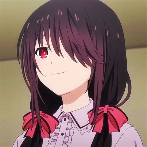 An Anime Girl With Long Black Hair And Red Eyes Looks At The Camera