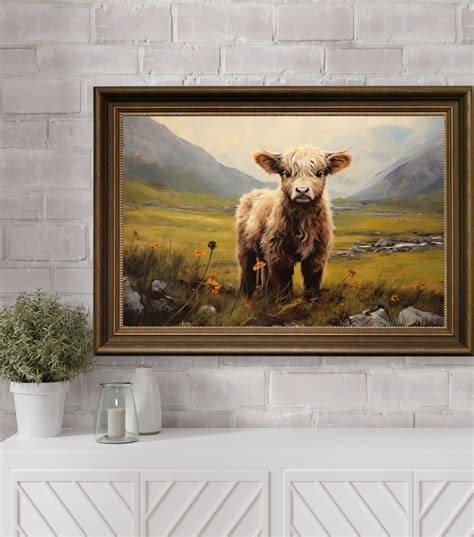 Scottish Highland Cow Oil Painting, Baby Highland Cow Art, Cow ...