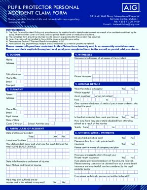 Fillable Online PUPIL PROTECTOR PERSONAL ACCIDENT CLAIM FORM Fax Email