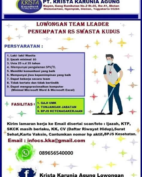 Lowongan Kerja Team Leader Di Pt Krista Karunia Agung Desember