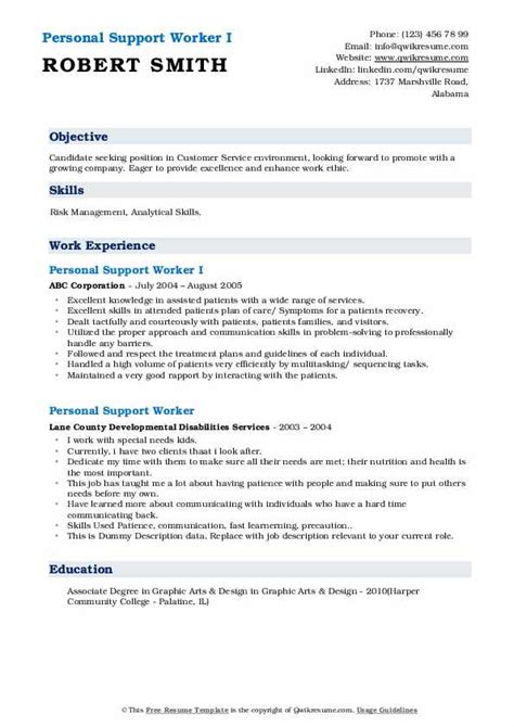 Personal Support Worker Resume Samples Qwikresume